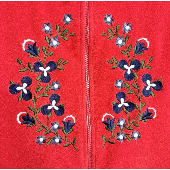 Women's Fleece Vest Embroidered Christmas Xmas 2XL Red Zippered Floral Nordic - Picture 2 of 8